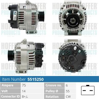 Hoffer H5515250 - Генератор autospares.lv