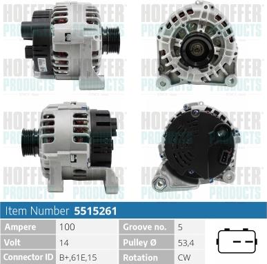 Hoffer H5515261 - Генератор autospares.lv