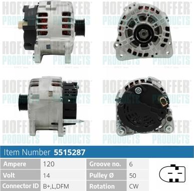 Hoffer H5515287 - Генератор autospares.lv