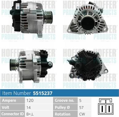 Hoffer H5515237 - Генератор autospares.lv