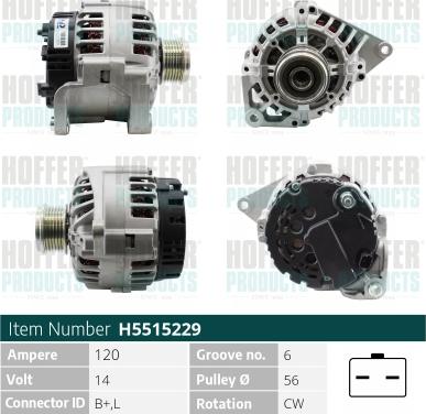 Hoffer H5515229 - Генератор autospares.lv