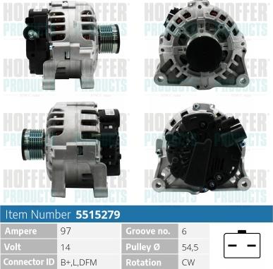 Hoffer H5515279 - Генератор autospares.lv