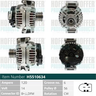 Hoffer H5510634 - Генератор autospares.lv