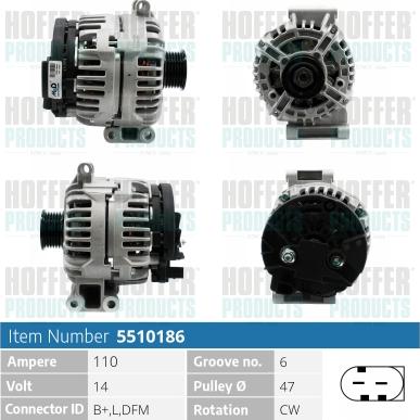 Hoffer H5510186 - Генератор autospares.lv