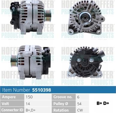 Hoffer H5510398 - Генератор autospares.lv