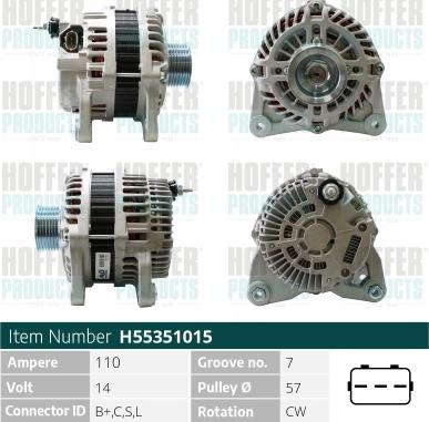 Hoffer H55351015 - Генератор autospares.lv