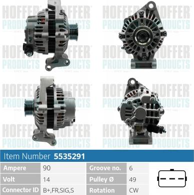 Hoffer H5535291 - Генератор autospares.lv