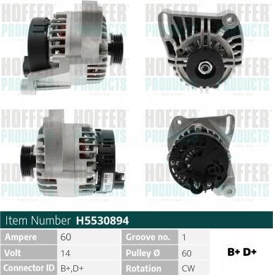 Hoffer H5530894 - Генератор autospares.lv