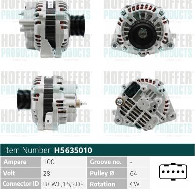 Hoffer H5635010 - Генератор autospares.lv