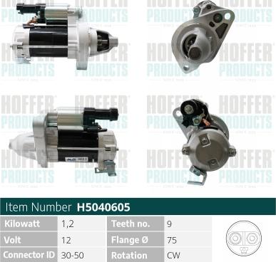 Hoffer H5040605 - Стартер autospares.lv