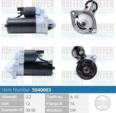 Hoffer H5040063 - Стартер autospares.lv