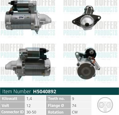 Hoffer H5040892 - Стартер autospares.lv