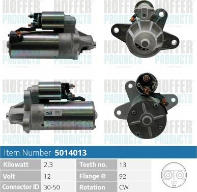 Hoffer H5014013 - Стартер autospares.lv