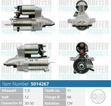 Hoffer H5014267 - Стартер autospares.lv