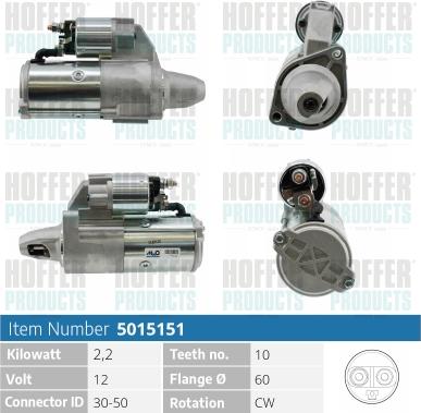 Hoffer H5015151 - Стартер autospares.lv