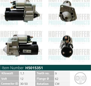 Hoffer H5015351 - Стартер autospares.lv