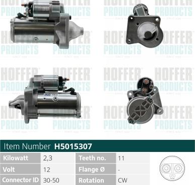 Hoffer H5015307 - Стартер autospares.lv