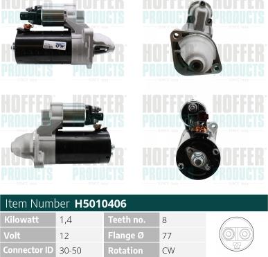 Hoffer H5010406 - Стартер autospares.lv