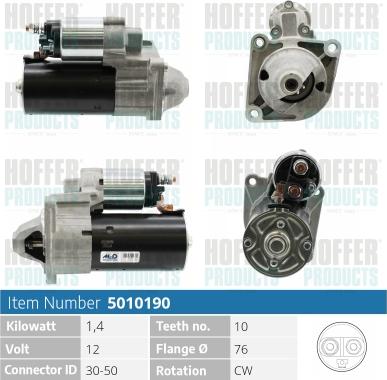 Hoffer H5010190 - Стартер autospares.lv