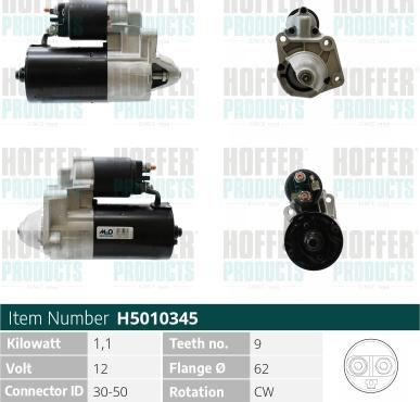 Hoffer H5010345 - Стартер autospares.lv