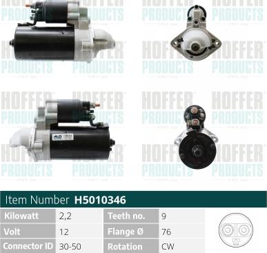 Hoffer H5010346 - Стартер autospares.lv