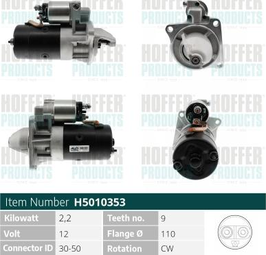 Hoffer H5010353 - Стартер autospares.lv