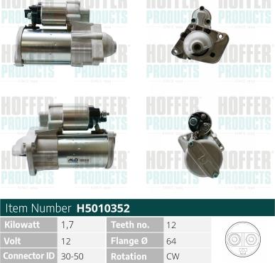 Hoffer H5010352 - Стартер autospares.lv