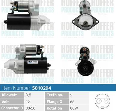 Hoffer H5010294 - Стартер autospares.lv