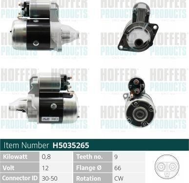 Hoffer H5035265 - Стартер autospares.lv