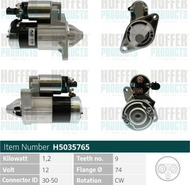 Hoffer H5035765 - Стартер autospares.lv