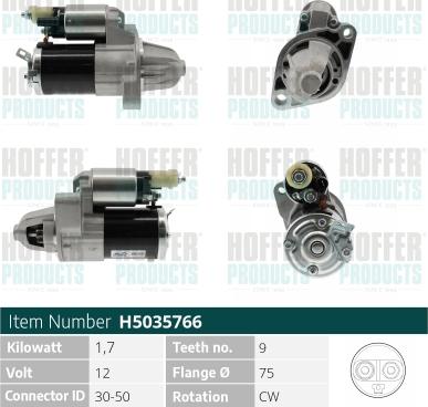 Hoffer H5035766 - Стартер autospares.lv