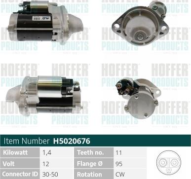 Hoffer H5020676 - Стартер autospares.lv