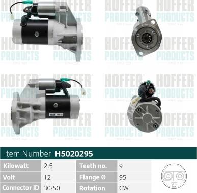 Hoffer H5020295 - Стартер autospares.lv