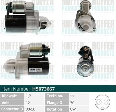 Hoffer H5073667 - Стартер autospares.lv