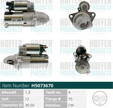 Hoffer H5073670 - Стартер autospares.lv