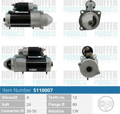 Hoffer H5110007 - Стартер autospares.lv