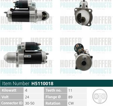 Hoffer H5110018 - Стартер autospares.lv