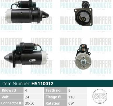 Hoffer H5110012 - Стартер autospares.lv