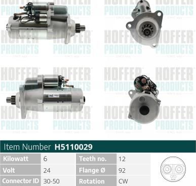 Hoffer H5110029 - Стартер autospares.lv