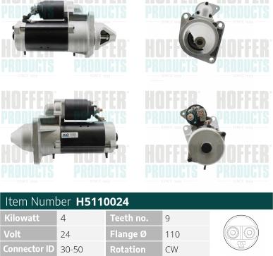 Hoffer H5110024 - Стартер autospares.lv