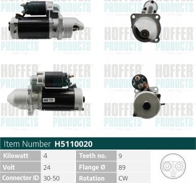 Hoffer H5110020 - Стартер autospares.lv