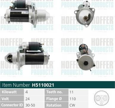 Hoffer H5110021 - Стартер autospares.lv