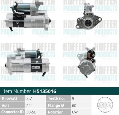 Hoffer H5135016 - Стартер autospares.lv