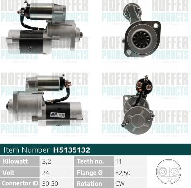 Hoffer H5135132 - Стартер autospares.lv