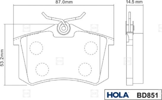 Hola BD851 - Тормозные колодки, дисковые, комплект autospares.lv