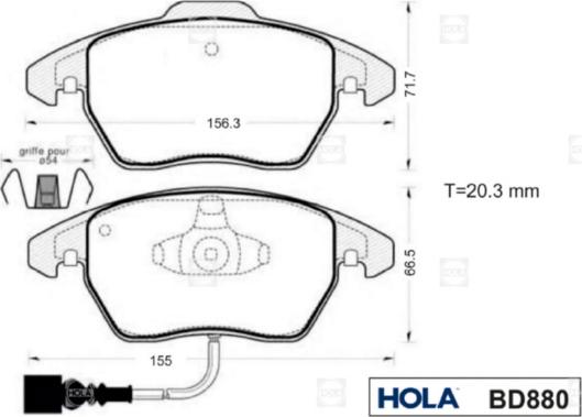 Hola BD880 - Тормозные колодки, дисковые, комплект autospares.lv