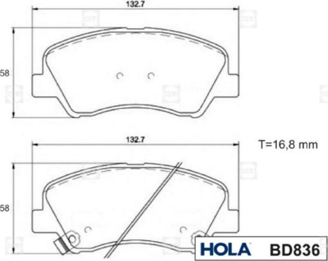 Hola BD836 - Тормозные колодки, дисковые, комплект autospares.lv