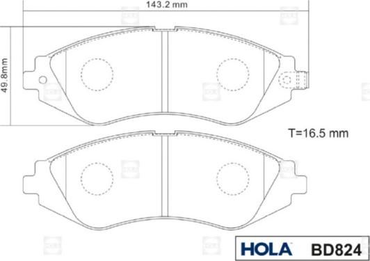 Hola BD824 - Тормозные колодки, дисковые, комплект autospares.lv