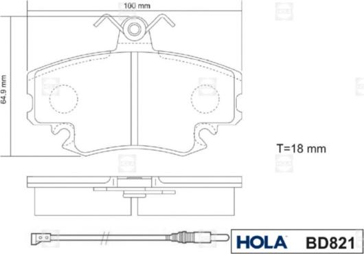 Hola BD821 - Тормозные колодки, дисковые, комплект autospares.lv