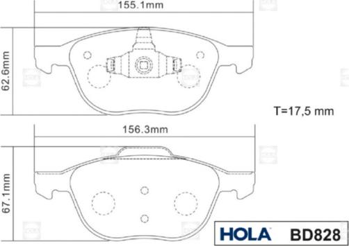 Hola BD828 - Тормозные колодки, дисковые, комплект autospares.lv